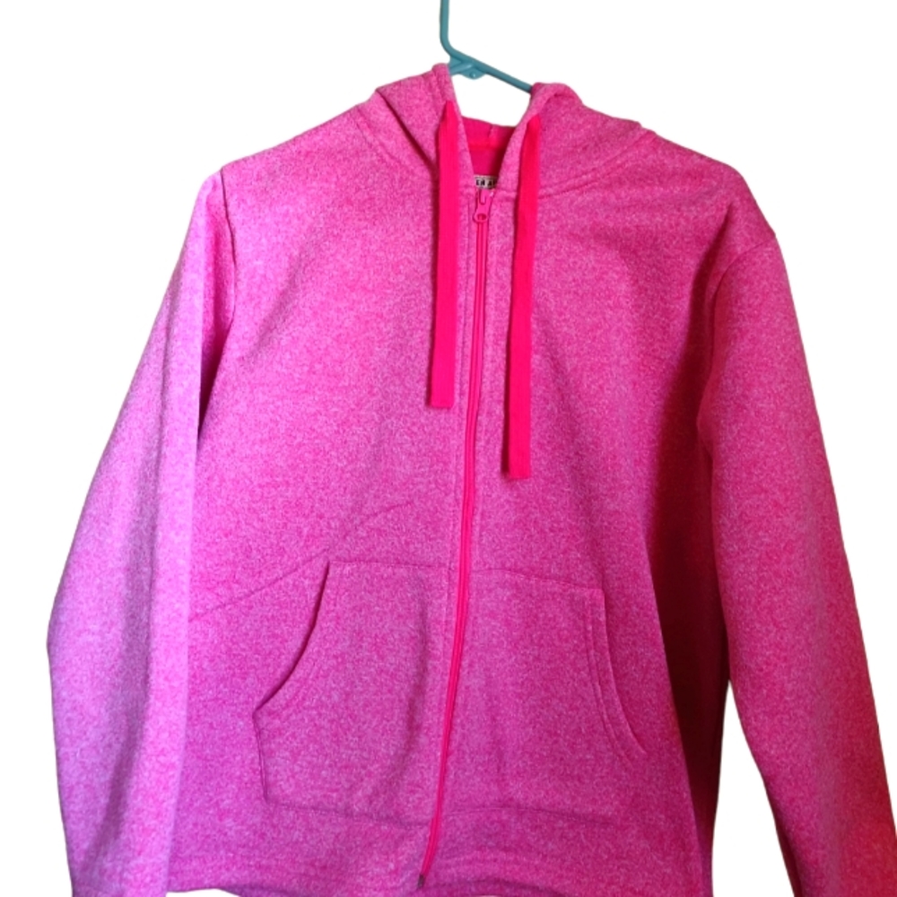 SEVEN APPAREL MEDIUM , HOT PINK HOODED FLEECE JACKET  WITH FULL ZIP.